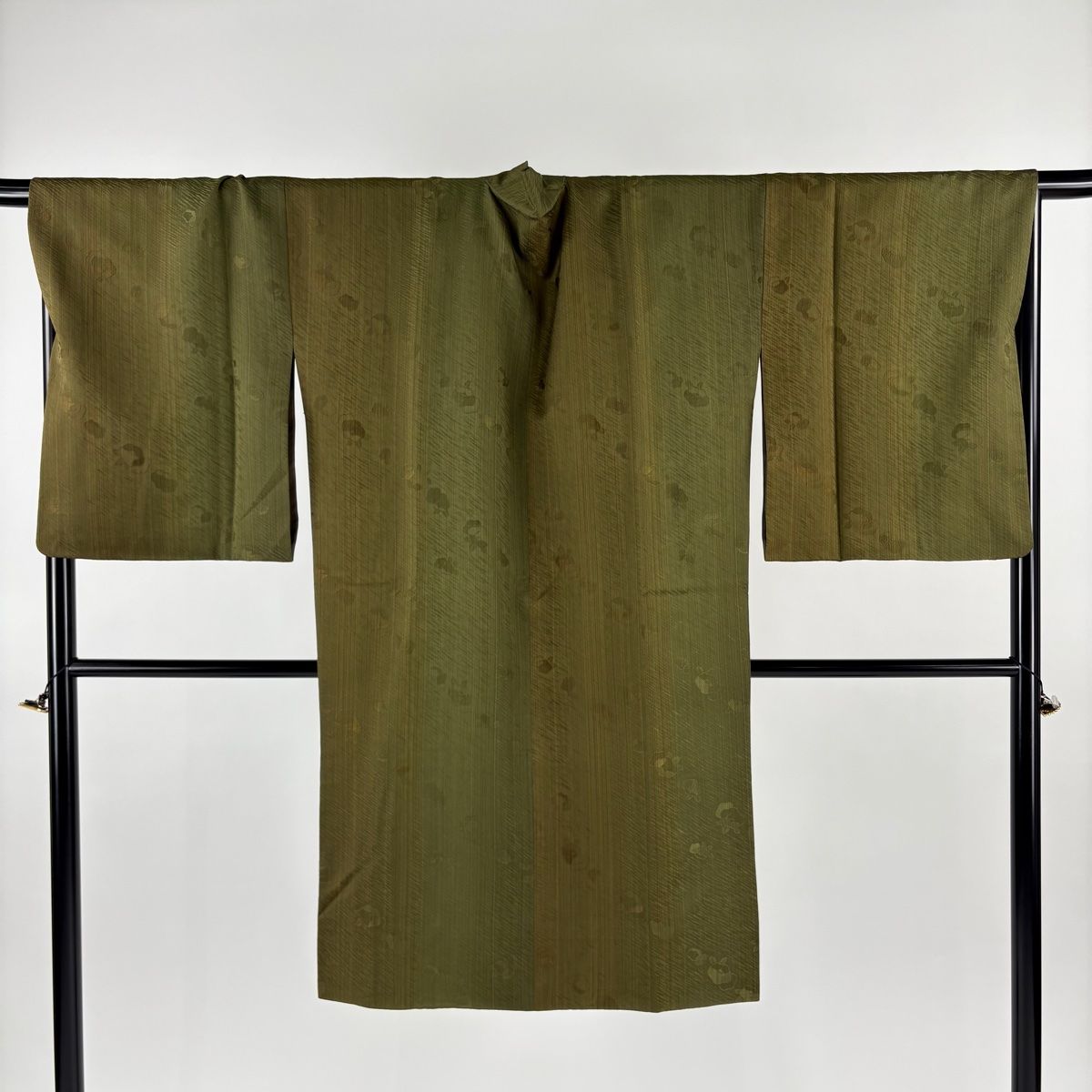 道中着 身丈112 cm 裄丈71 L 和装コート 縦縞 地紋 茶緑色 正絹
