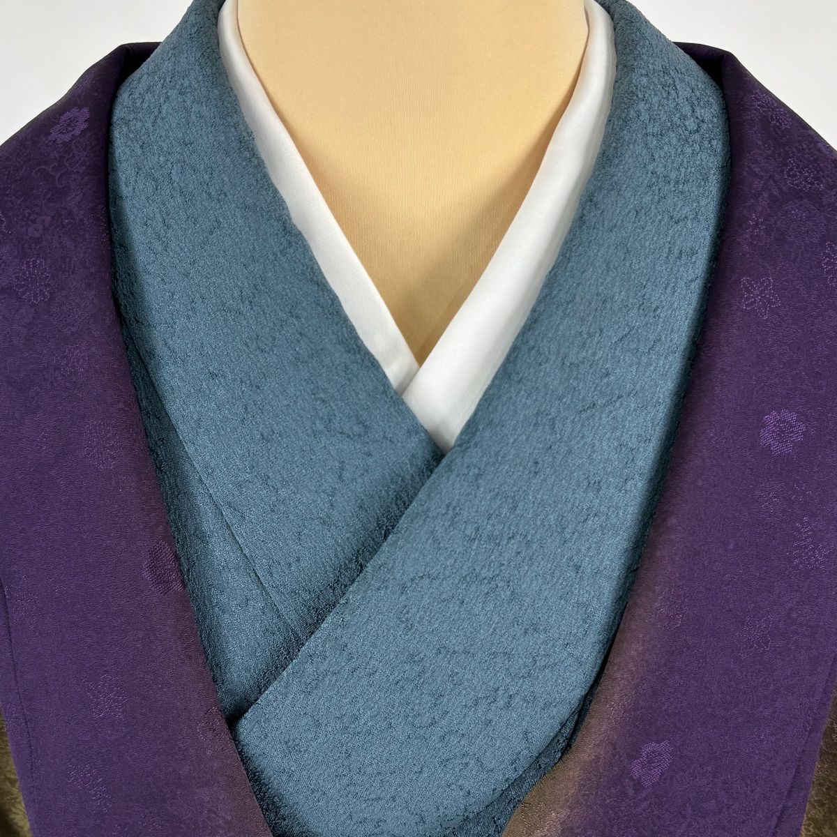  道中着 身丈116 5 cm 裄丈65 M 和装コート 葉と実 地紋 ぼかし 濃紫 正絹 羽織 着物 浴衣