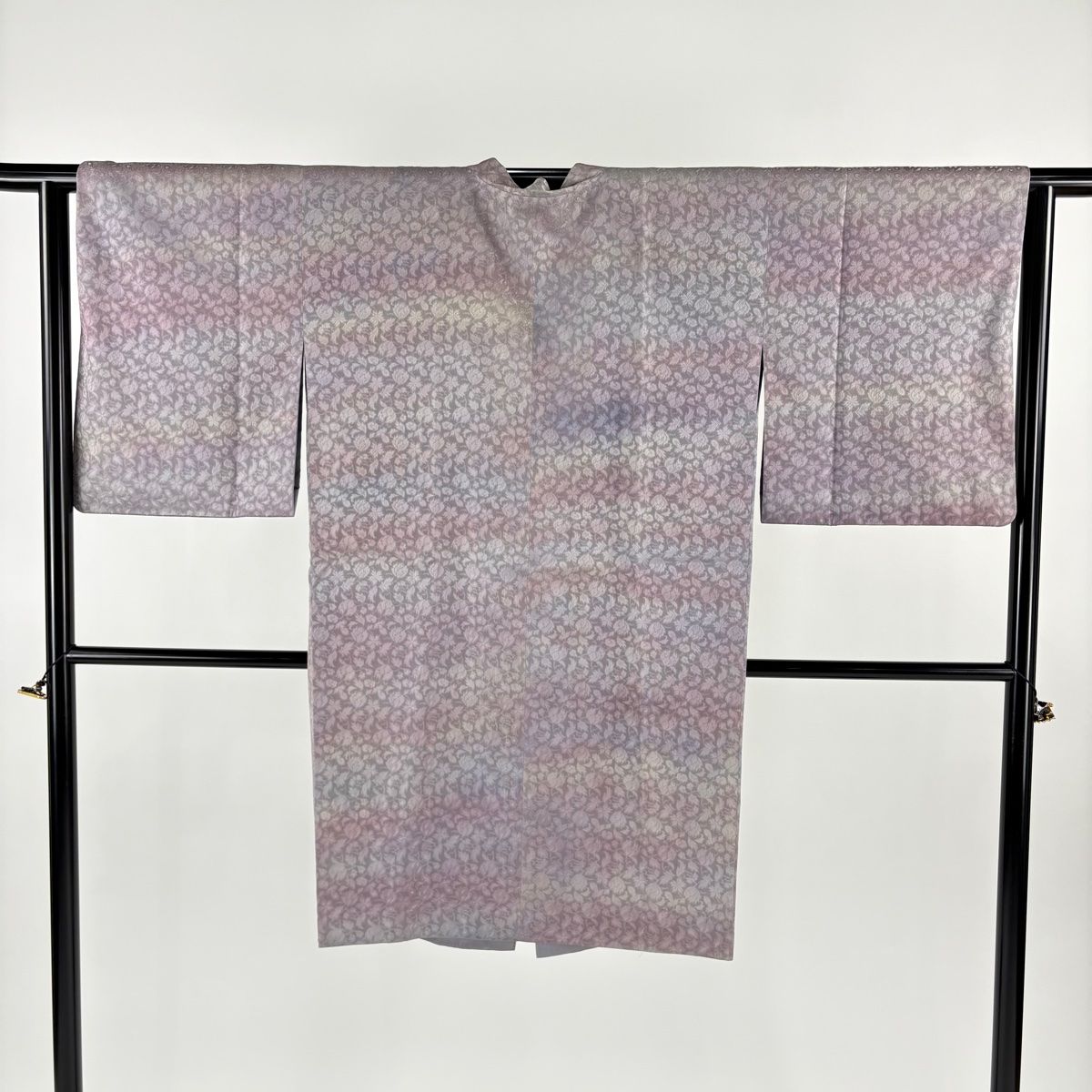 道行 身丈105 cm 裄丈64.5 M 和装コート 千代田衿 リバーシブル 草花 ぼかし 灰紫 正絹
