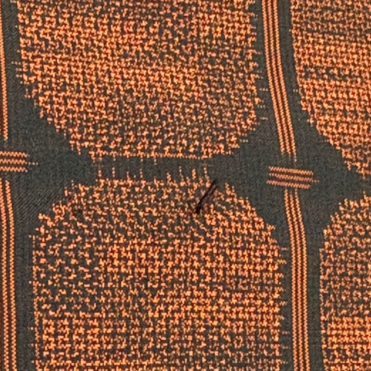 紬 身丈164.5cm 裄丈66cm M 袷 幾何学 縦縞 赤茶 正絹 優品 【中古