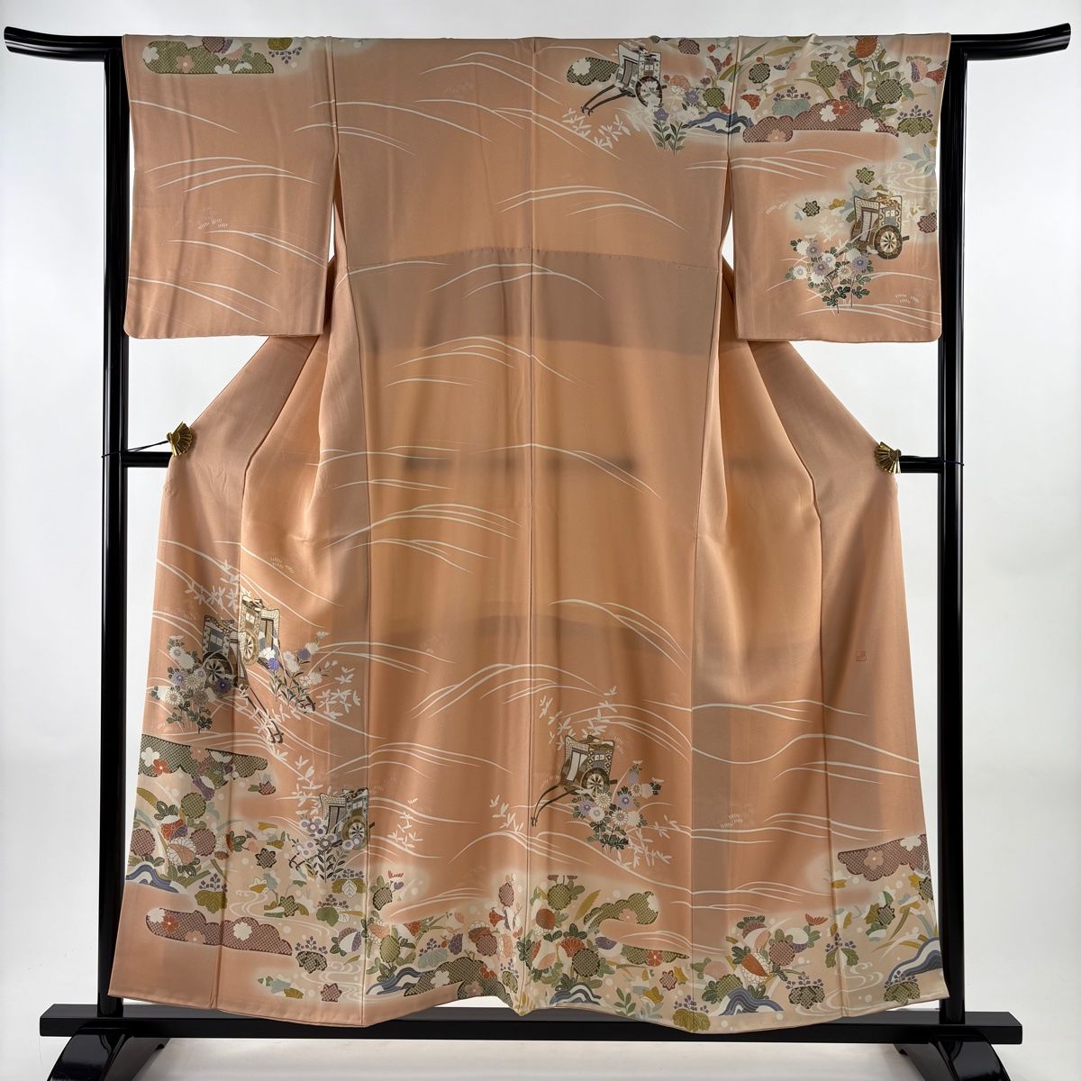 訪問着 身丈155cm 裄丈64.5cm M 袷 落款 御所車 草花 箔 金彩 ショップ