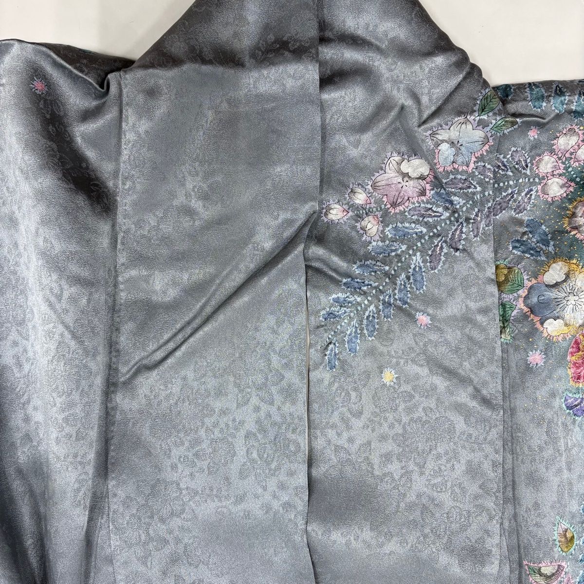 420 訪問着フルセット 正絹 灰青 ブルーグレー 辻が花 たたき染め 金彩 420 訪問着フルセット 正絹 灰青 ブルーグレー 辻が花 たたき染め 金彩