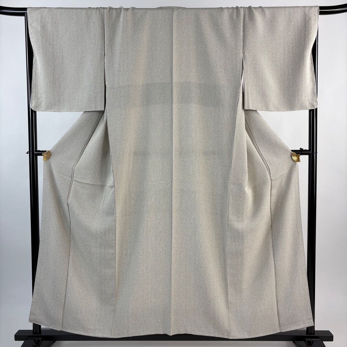 お召 身丈156.5 cm 裄丈68 L 袷 縞 灰茶 正絹 秀品