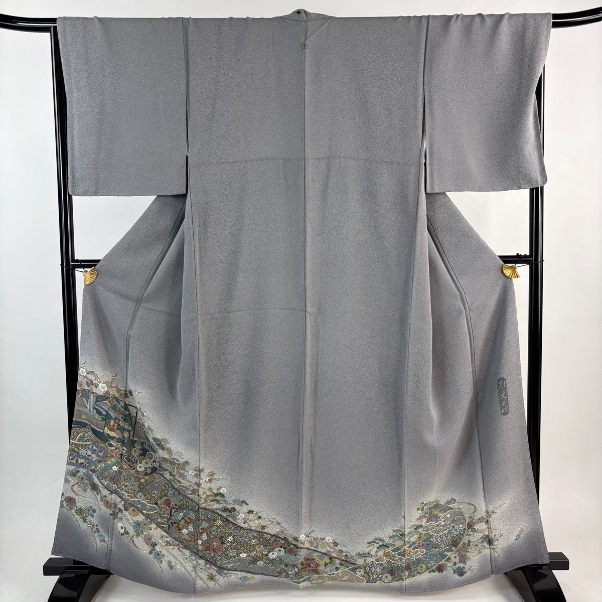 付下げ 身丈163cm 裄丈67.5cm L 袷 霜鳥忍 落款 誰が袖 松竹梅 彩天目