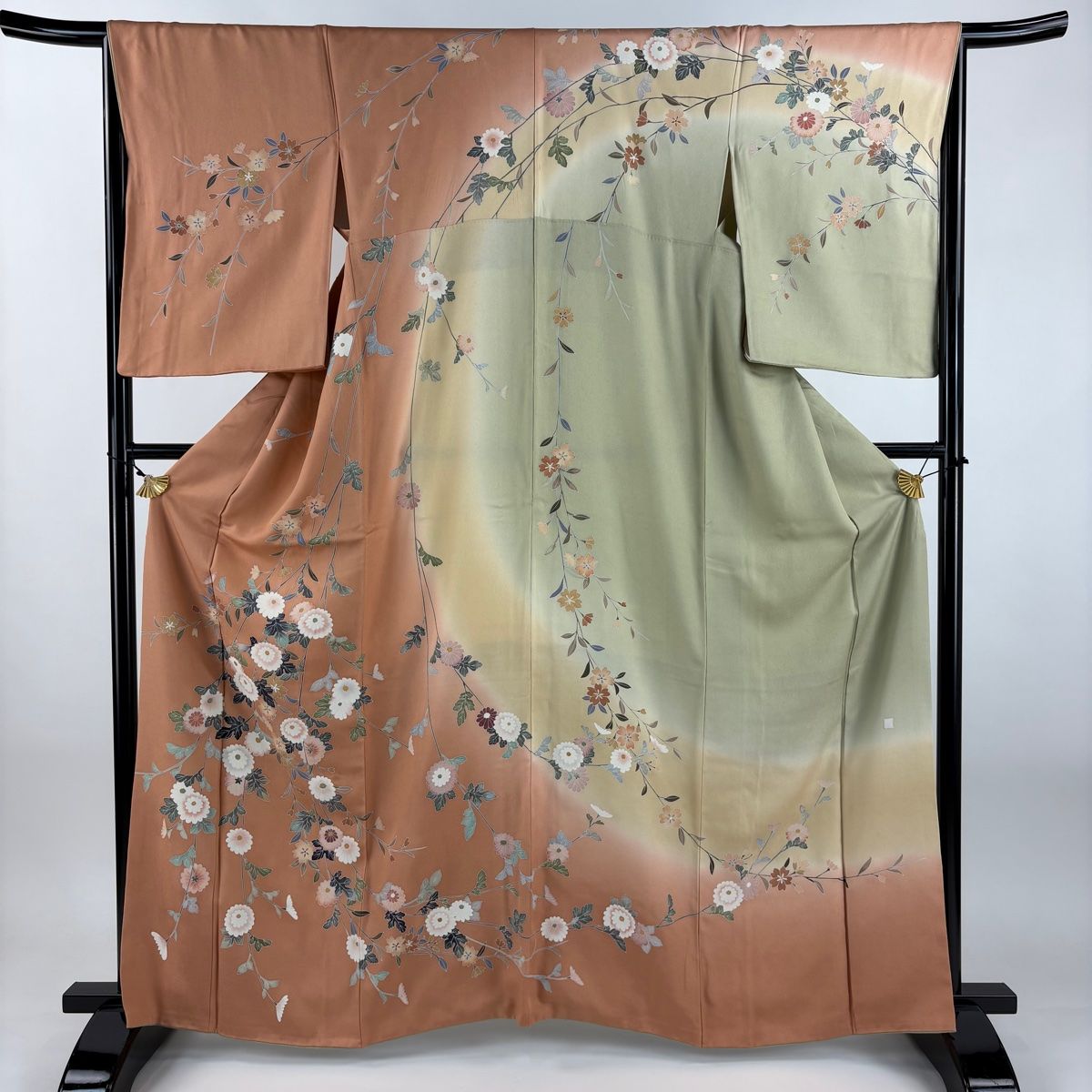 訪問着 身丈163.5cm 裄丈66cm M 袷 落款 菊 桜 染め分け ぼかし