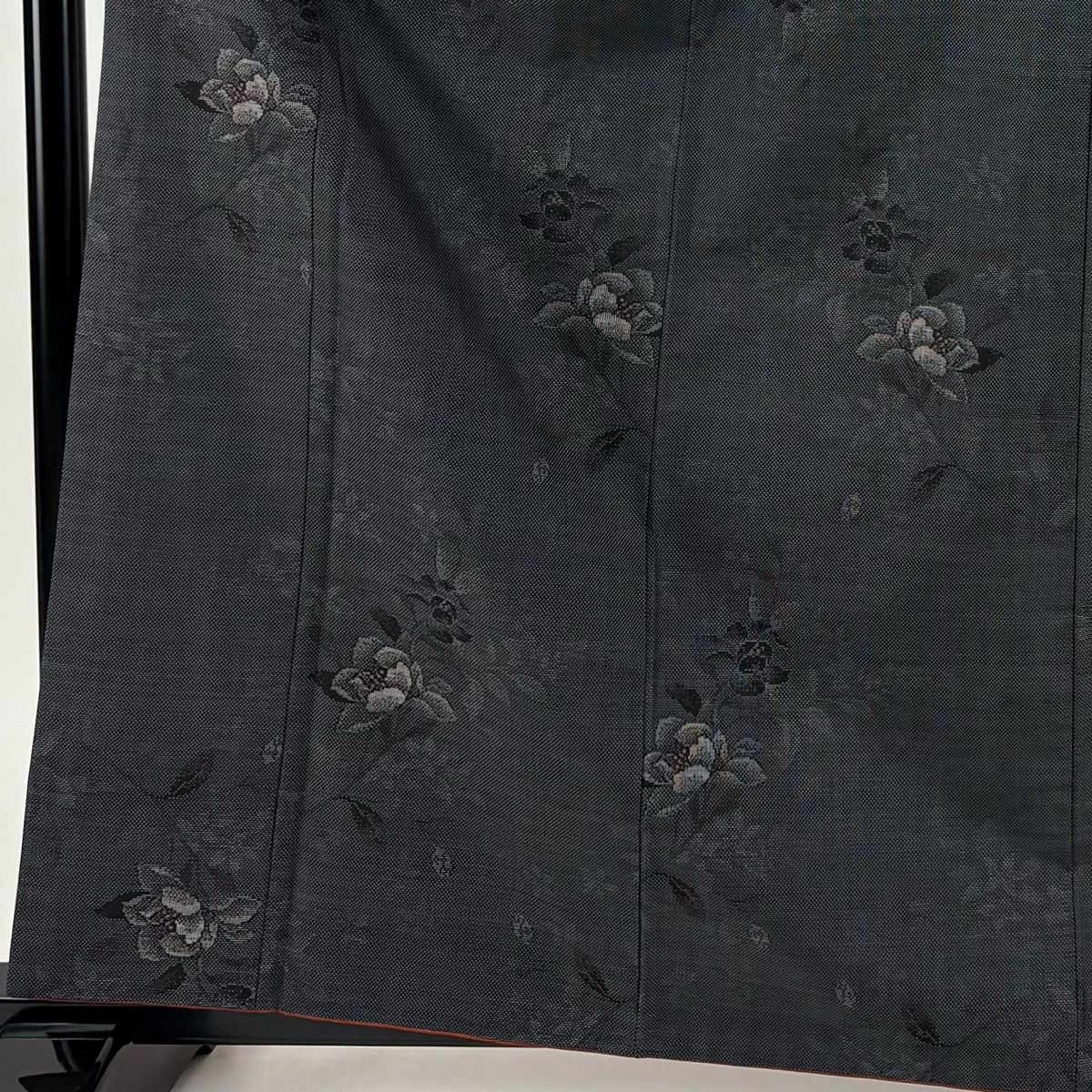 紬 身丈163 cm 裄丈63 S 袷 葉柄 青黒 正絹 秀品