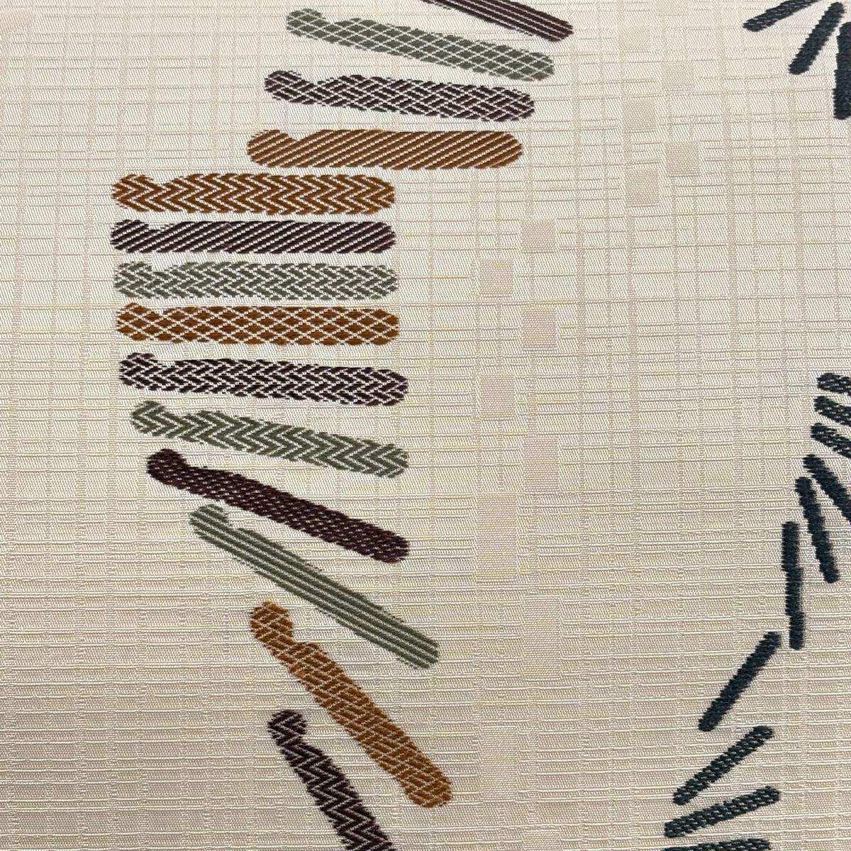 開き名古屋帯 秀品 幾何学模様 クリーム 正絹