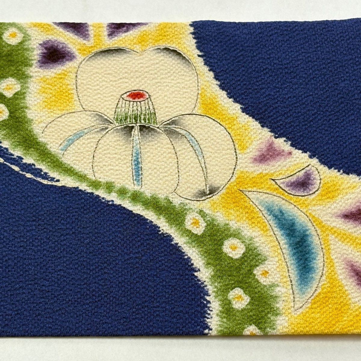 名古屋帯 秀品 落款 草花 縮緬 ぼかし 紺色 正絹 【中古】 - メルカリ