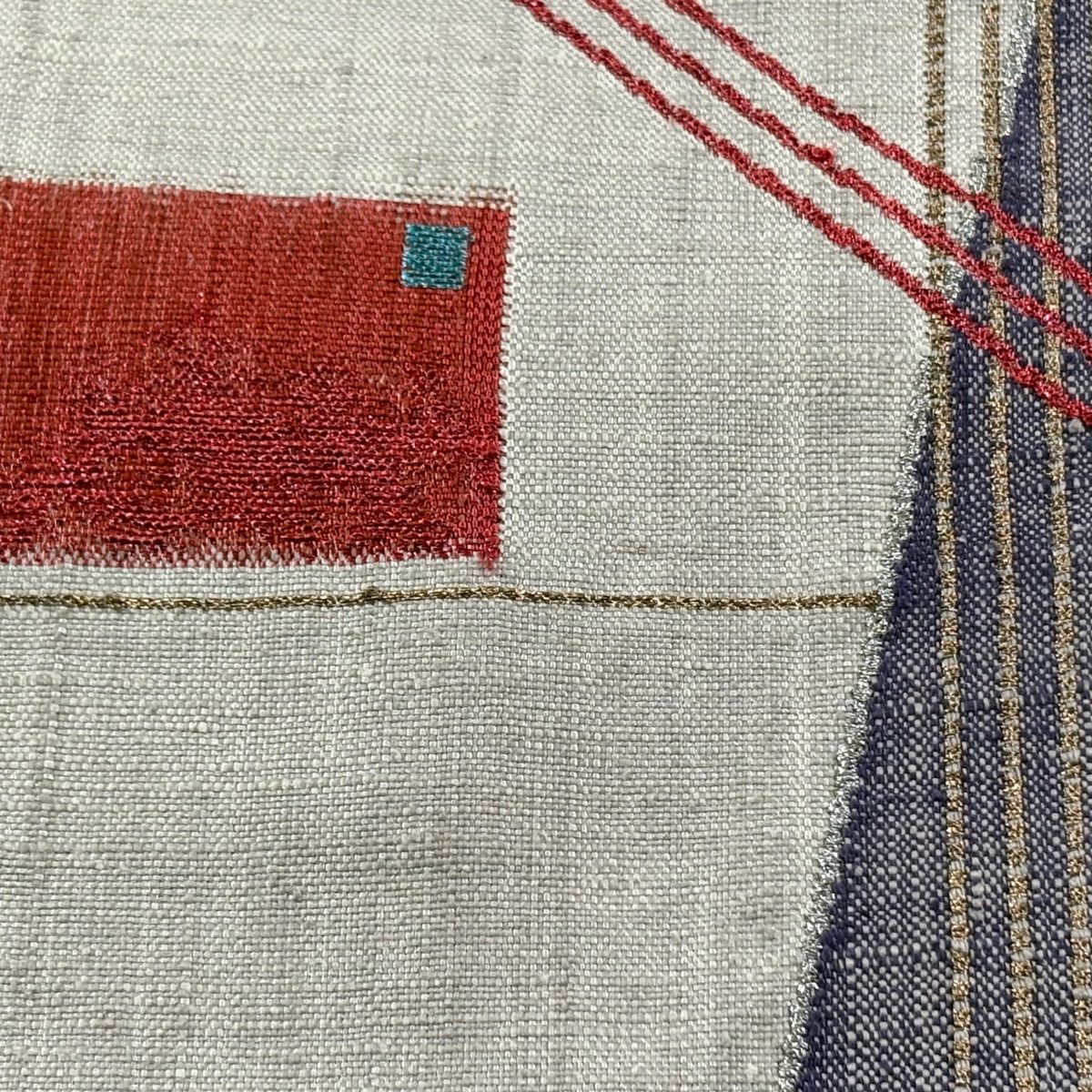 名古屋帯 秀品 トンネル仕立て 縞 幾何学模様 ラメ糸 箔 灰色 正絹