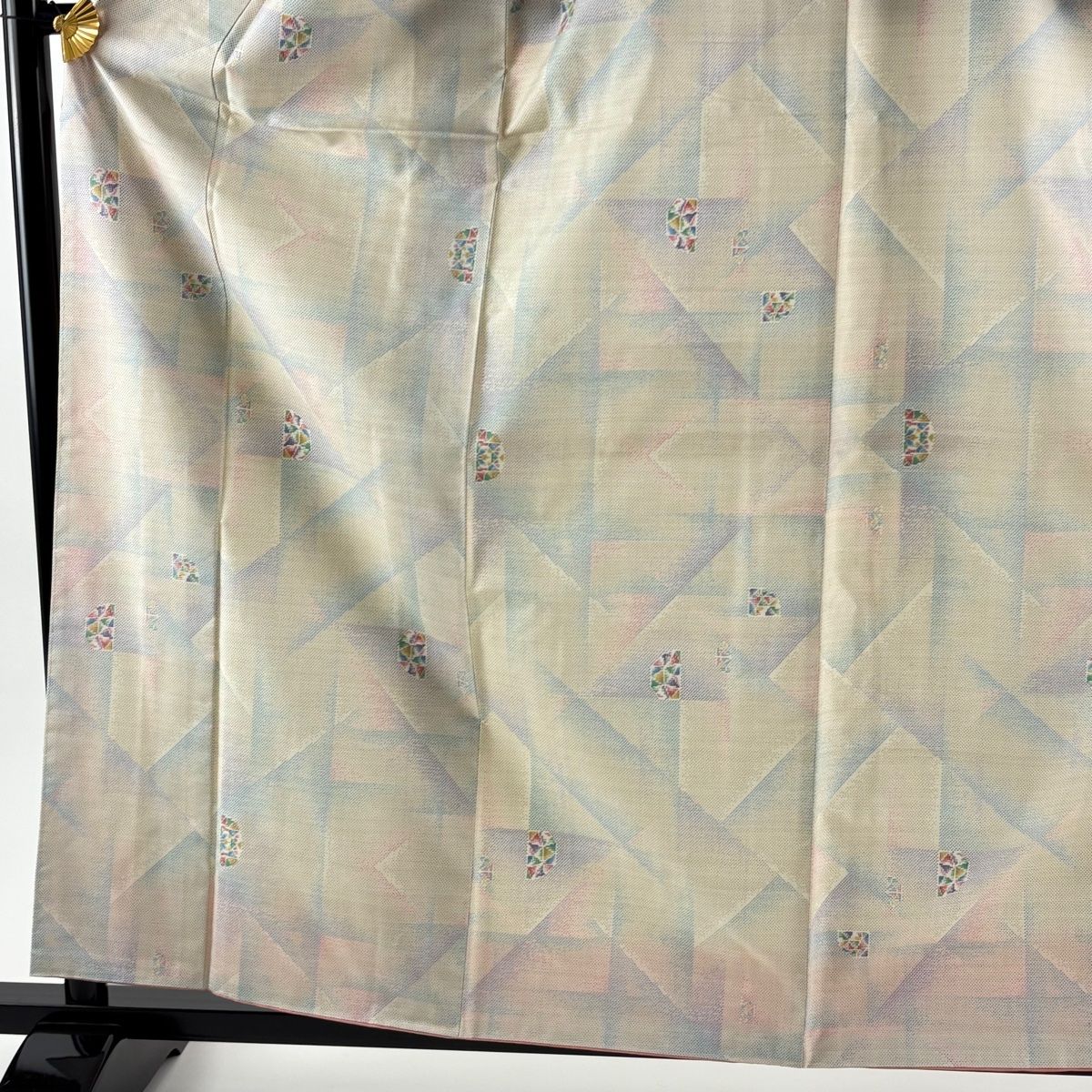 大島紬 身丈161 5 cm 裄丈64 M 袷 都喜ヱ門 証紙 幾何学 クリーム 正絹