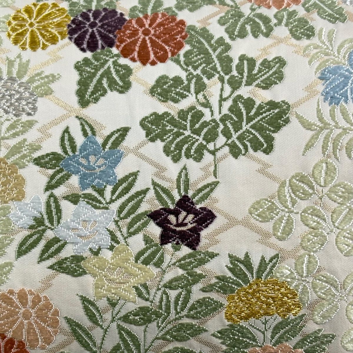 美品】 袋帯 逸品 落款 山口弘躬染織 秋の山郷 秋草 松皮菱 金銀糸