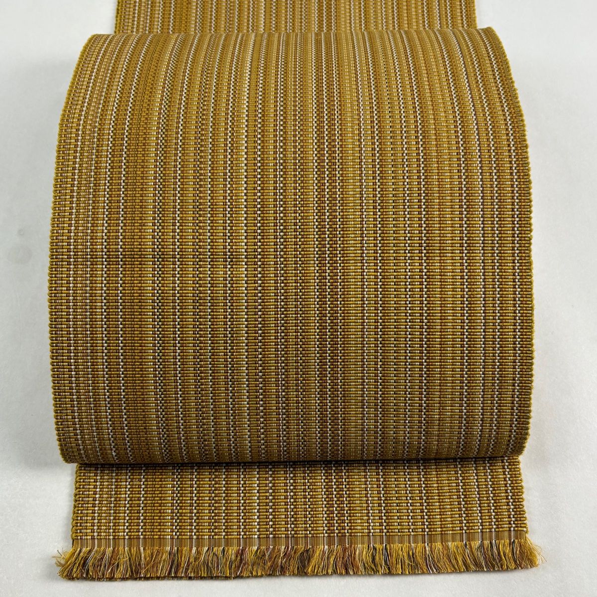 名古屋帯 八寸名古屋帯 縞 幾何学模様 山吹茶色 正絹