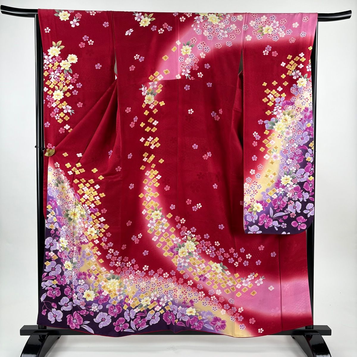 美品】 振袖 身丈159cm 裄丈65.5cm M 袷 袋帯フルセット 草花 箔 金彩