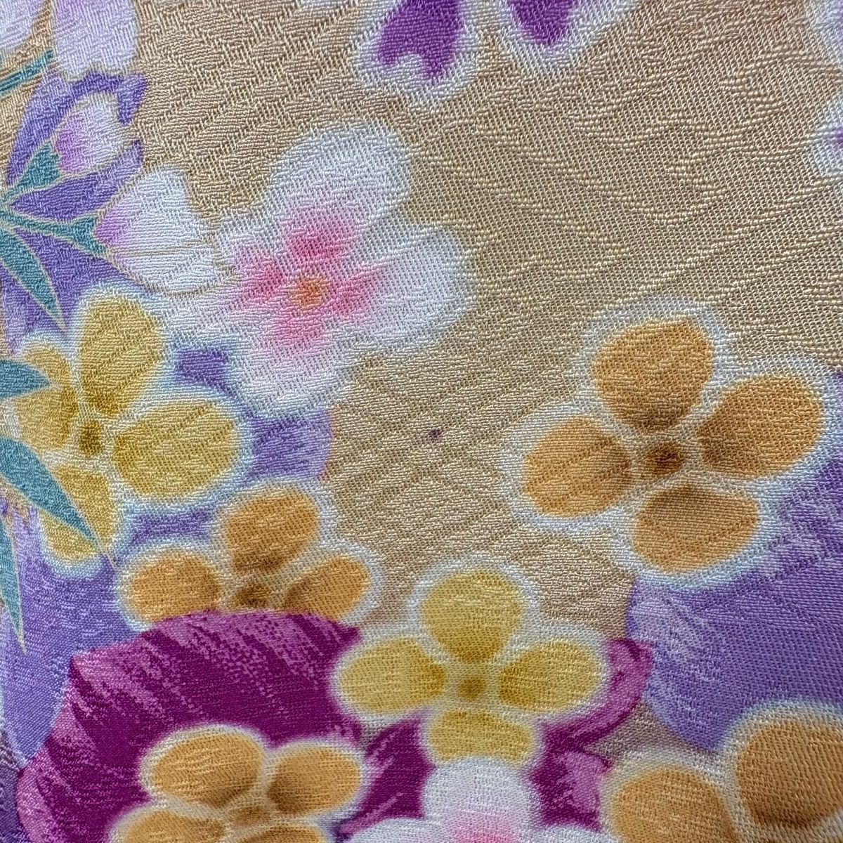 美品】 振袖 身丈159cm 裄丈65.5cm M 袷 袋帯フルセット 草花 箔 金彩 