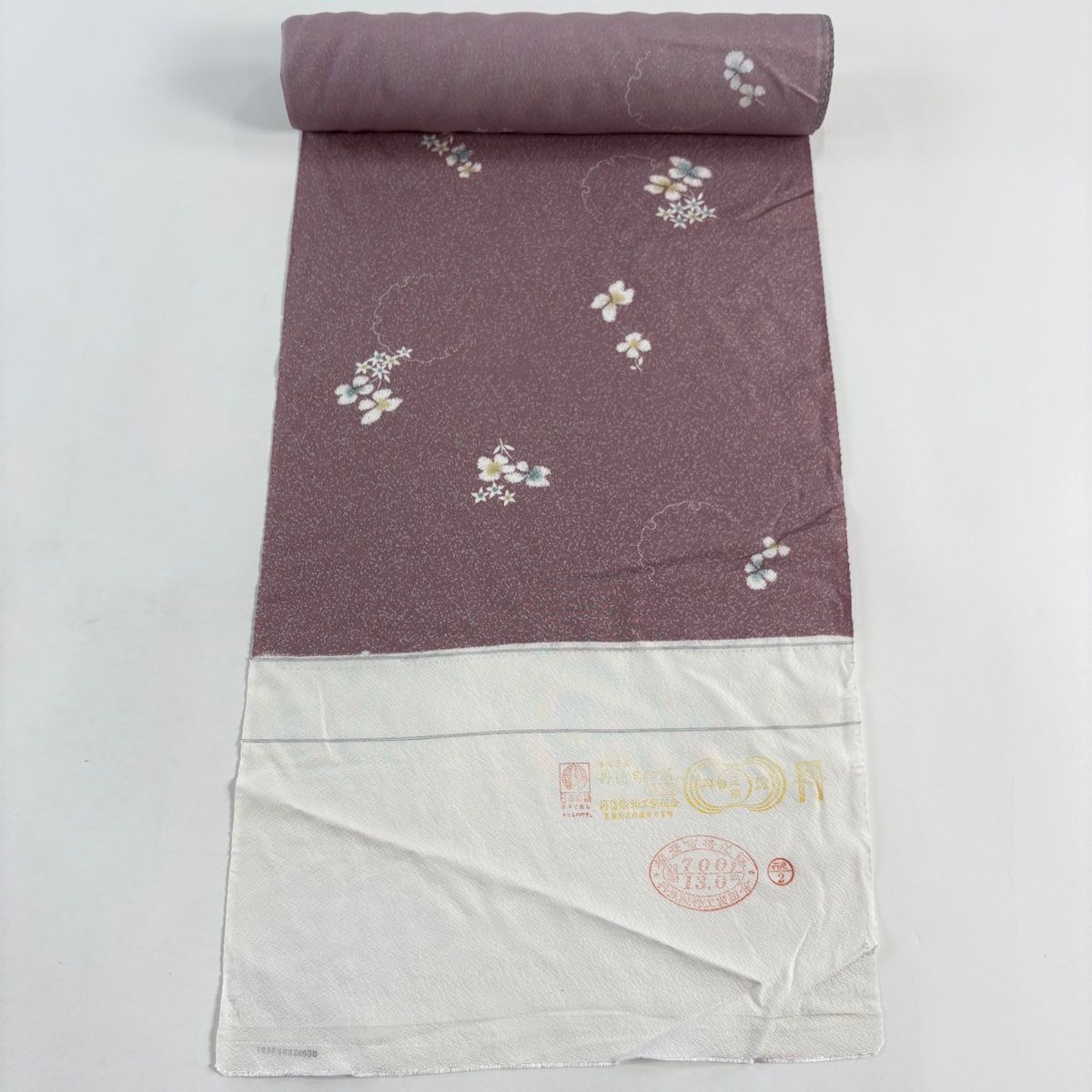 反物 秀品 小紋 草花 雪輪 小豆色 正絹