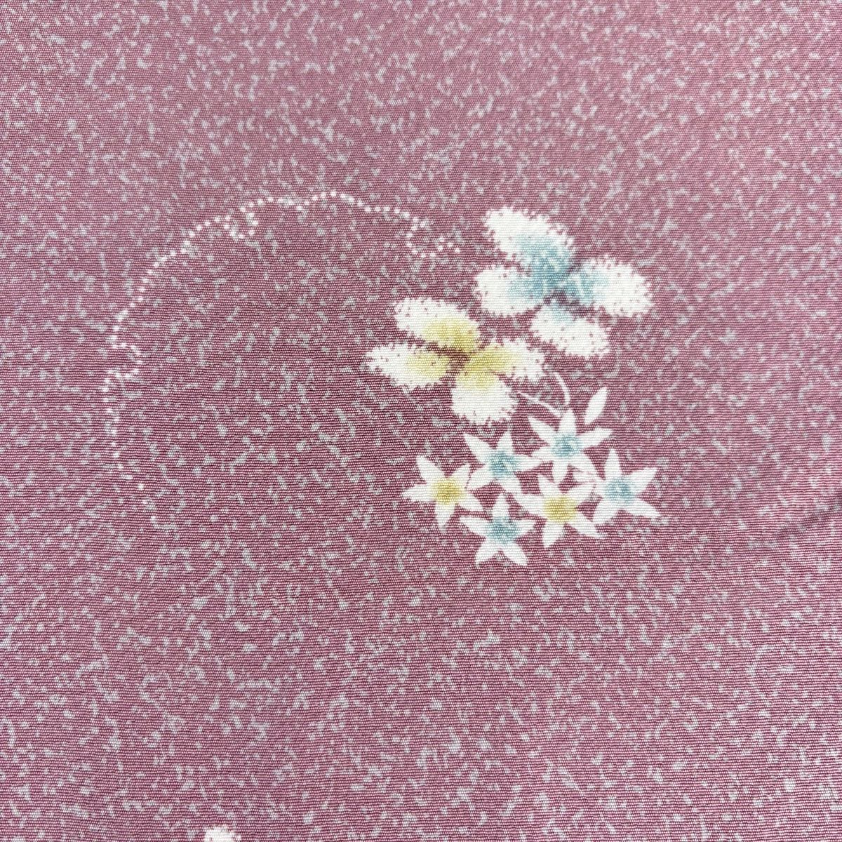 反物 秀品 小紋 草花 雪輪 小豆色 正絹