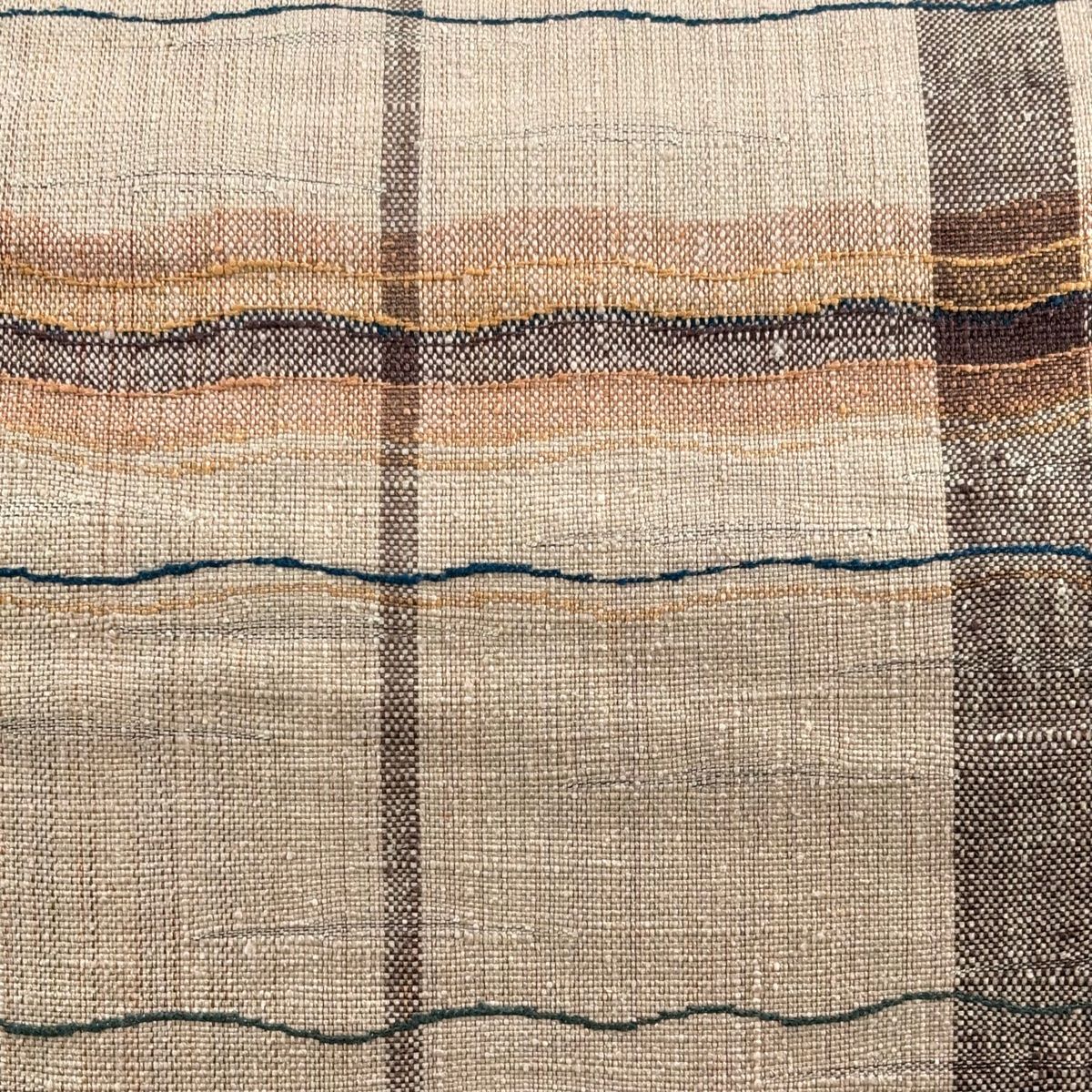 名古屋帯 秀品 八寸名古屋帯 松葉仕立て 幾何学模様 縞 薄茶色 正絹