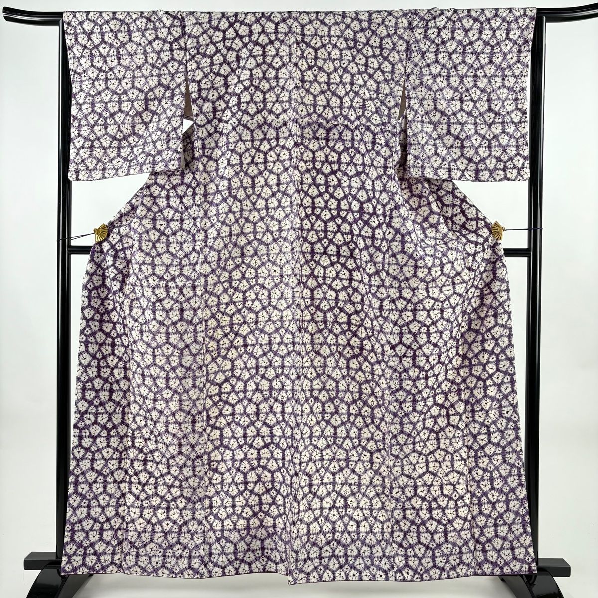 小紋 身丈163 5 cm 裄丈65 M 袷 紬地 紫根染め 幾何学 絞り 紫 正絹