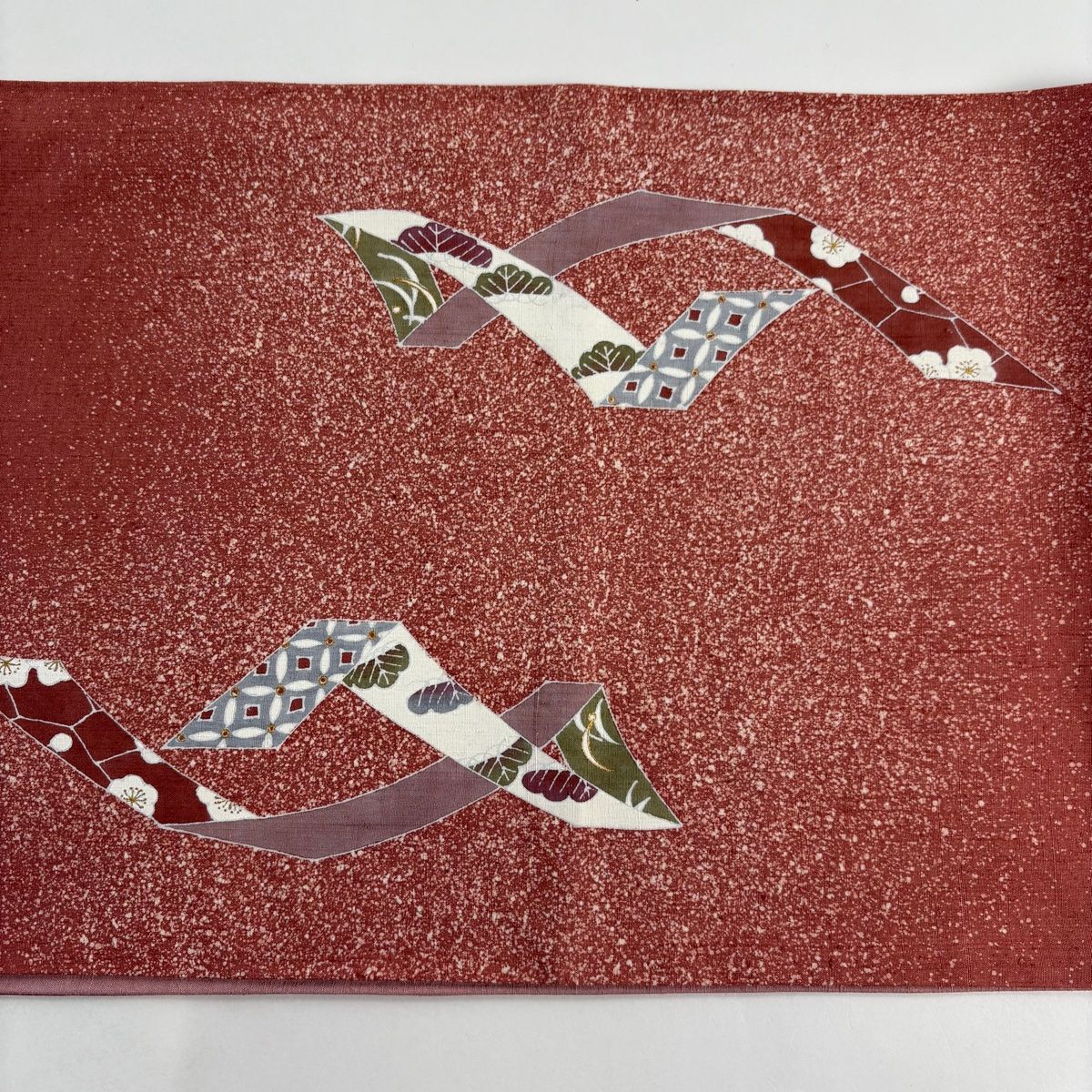 美品】 袋帯 秀品 落款 証紙 紬地 熨斗 松竹梅 金彩 ピンク お太鼓柄