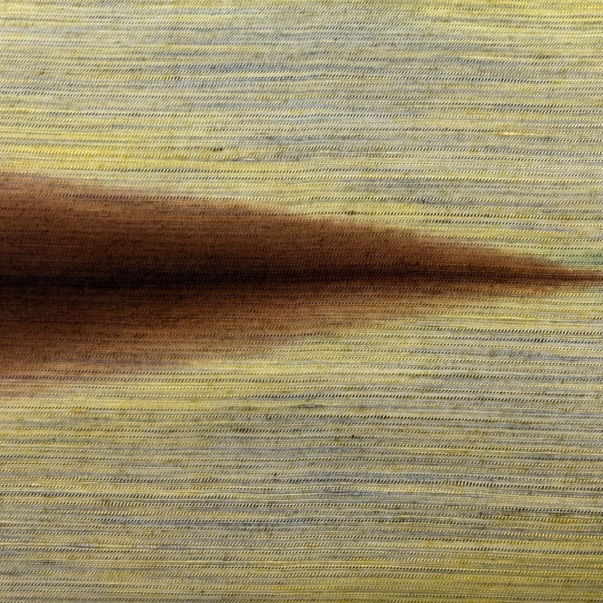 名古屋帯 秀品 紬地 縞 幾何学 黄色 正絹