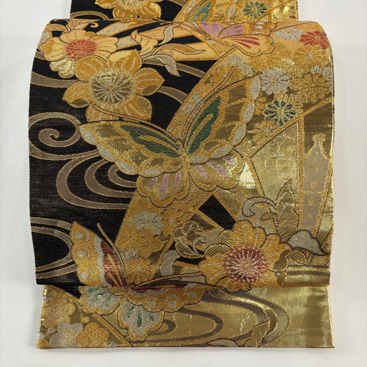 袋帯 秀品 振袖向き 蝶 桜 金銀糸 箔 金色 六通 正絹 【中古】 - メルカリ