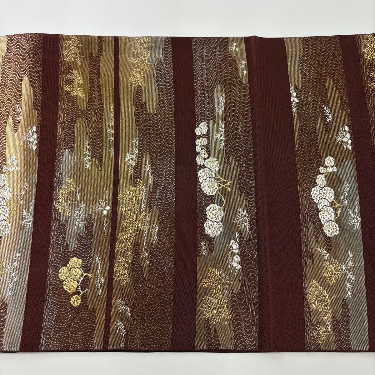 美品】 袋帯 秀品 川島織物 落款 関西仕立て 横段 流水 箔 金銀糸 赤茶