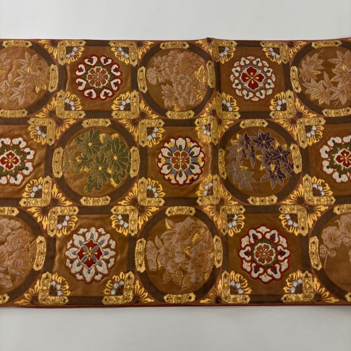 美品】 袋帯 秀品 加納幸 落款 楓 梅 箔 金糸 赤茶 お太鼓柄 正絹