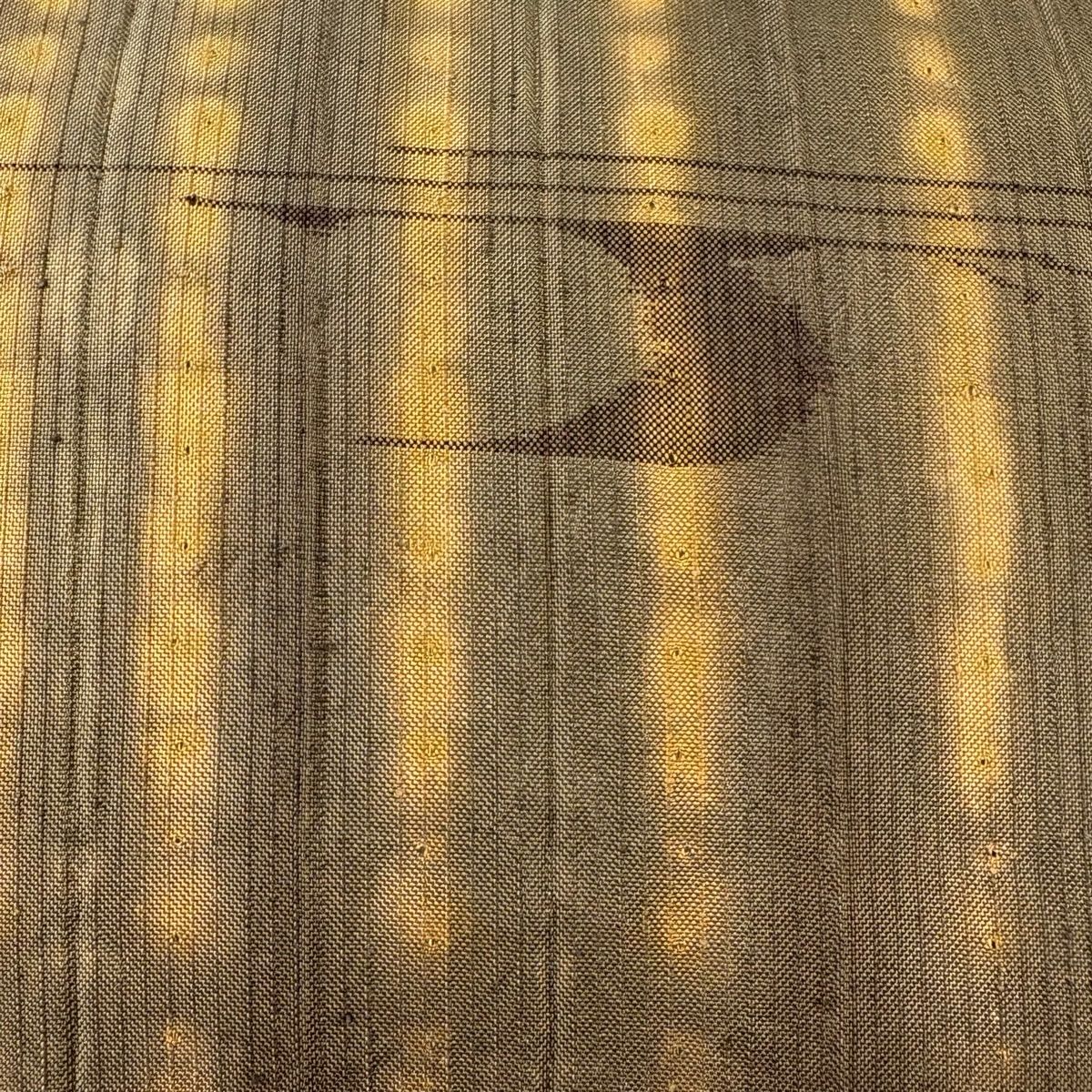 名古屋帯 秀品 紬地 縞 幾何学 絞り 薄黄土色 正絹
