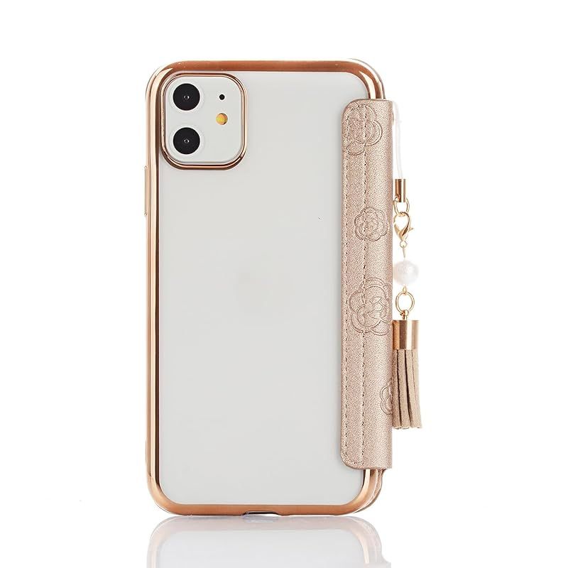 iphone14 スマホケース 手帳型 クリア かわいい 花柄 透明バック 6.1