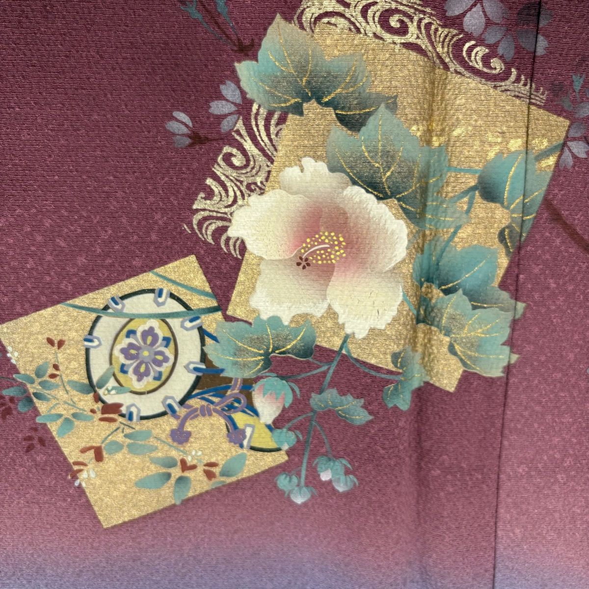 付下げ 身丈163cm 裄丈68cm L 袷 落款 枝花 鼓 金彩 染め分け 薄紫