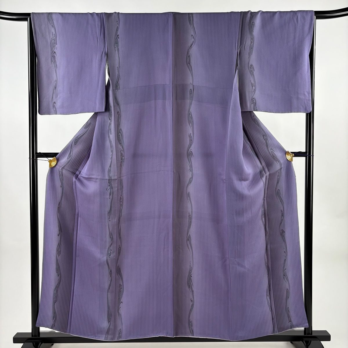 小紋 身丈155 cm 裄丈65.5 M 袷 やまと 墨流し 縦ぼかし 薄紫 正絹 秀品