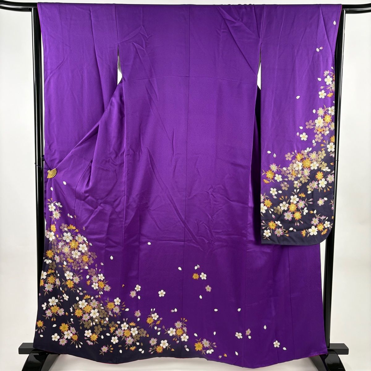 振袖 身丈162.5cm 裄丈64.5cm M 袷 桜 花びら 金彩 ぼかし 紫 正絹