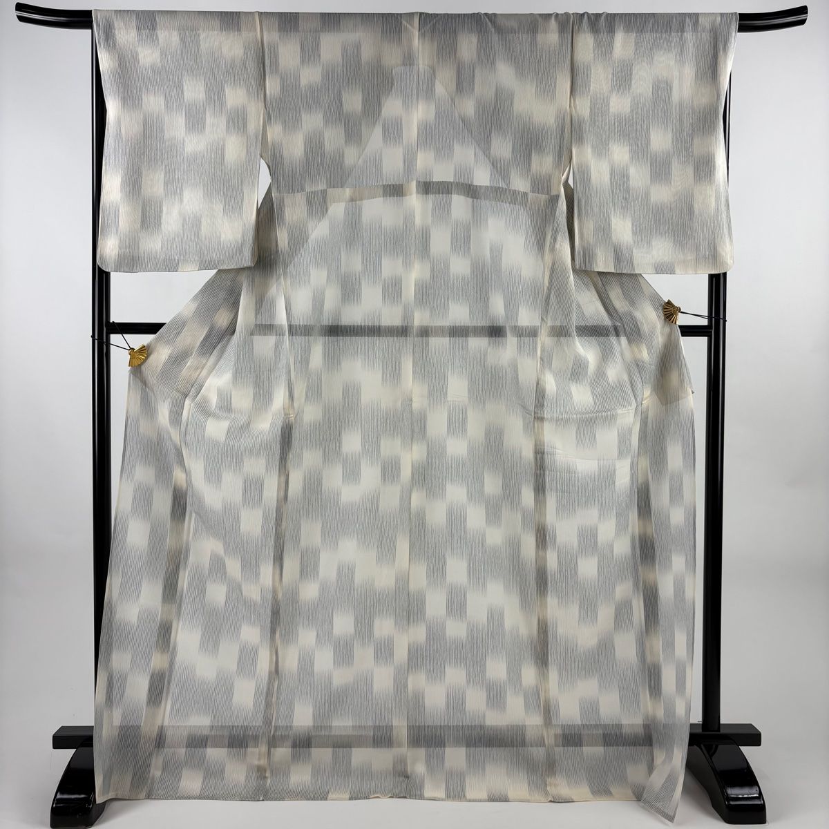 小紋 身丈172.5 cm 裄丈68 L 薄物 縞 クリーム 正絹 秀品