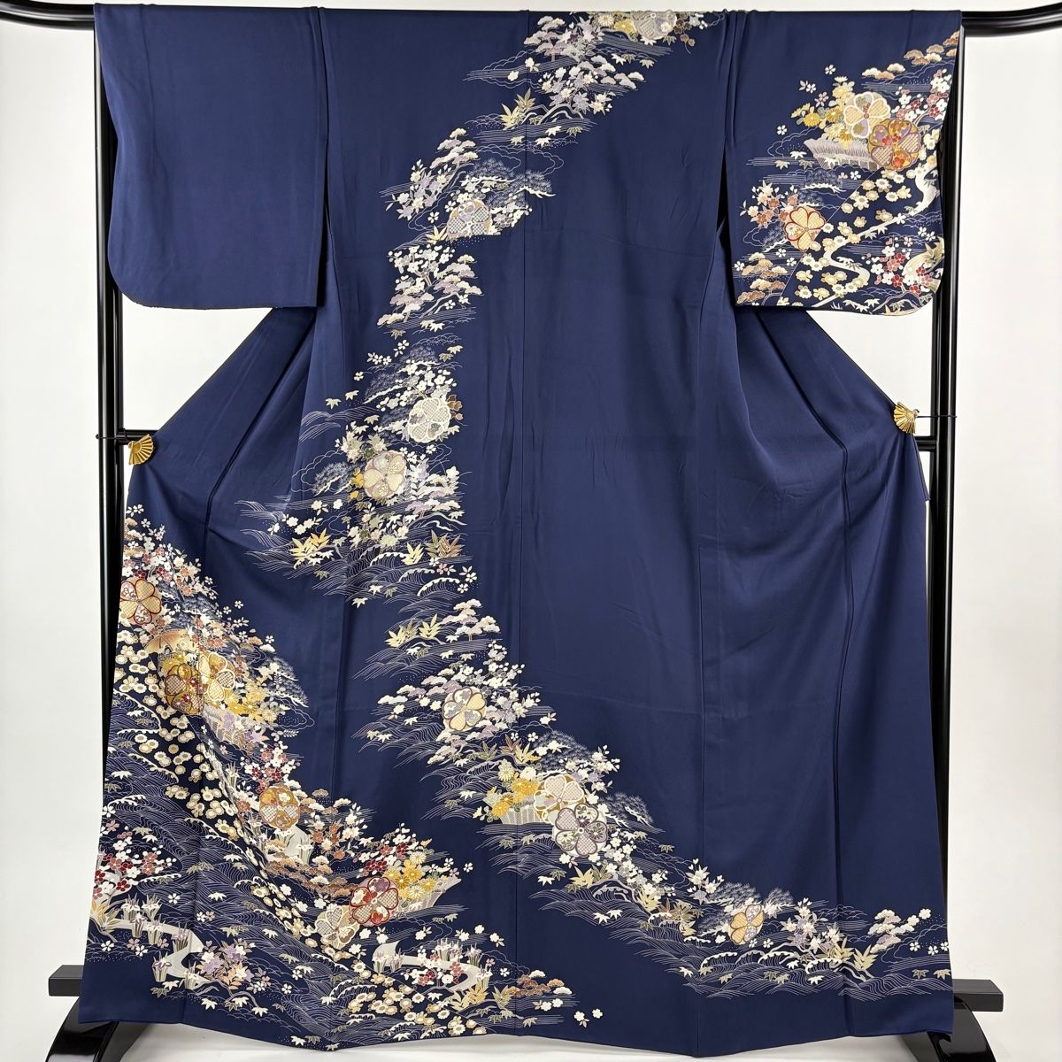 訪問着 身丈168cm 裄丈66.5cm M 袷 胴抜き 桜 松竹梅 金糸 金彩