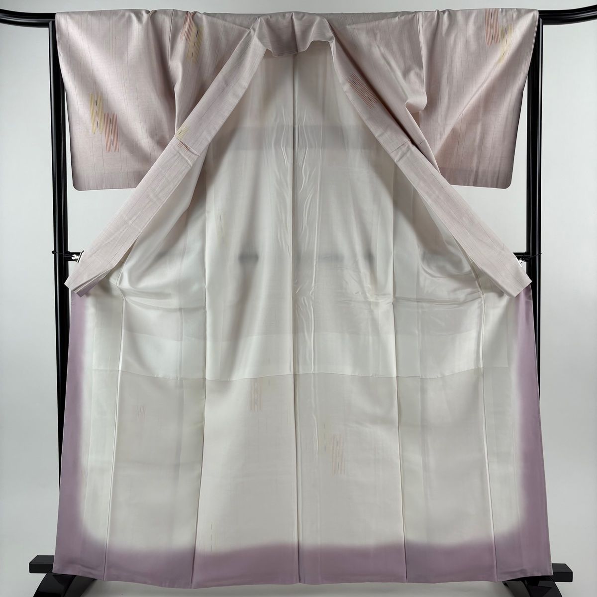  紬 身丈164 5 cm 裄丈65 M 袷 縦縞 幾何学模様 ピンク 正絹 秀品 紬 着物