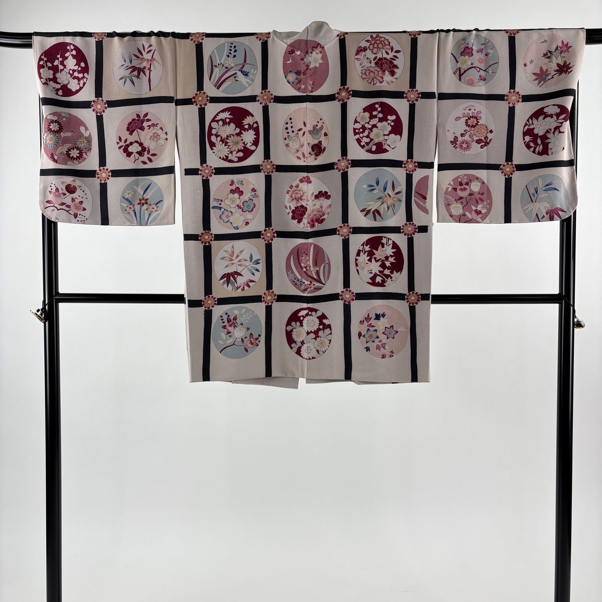 道中着 身丈87 cm 裄丈69 L 和装コート 草花 丸文 金彩 金糸 薄小豆 正絹 秀品