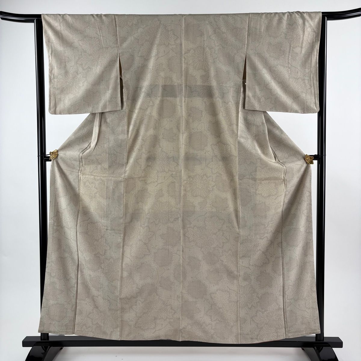 紬 身丈159.5 cm 裄丈63 S 袷 草花 楓 灰茶 正絹 秀品