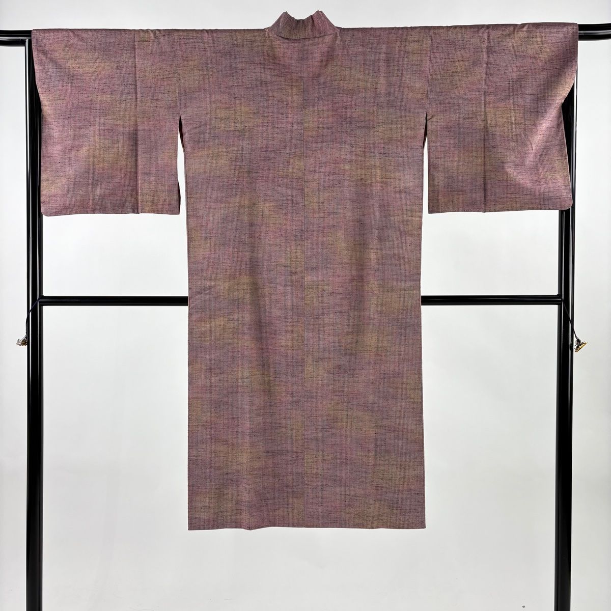 道中着 身丈121 cm 裄丈66 M 和装コート 着物衿 紬地 縞 ぼかし 紫 正絹 秀品