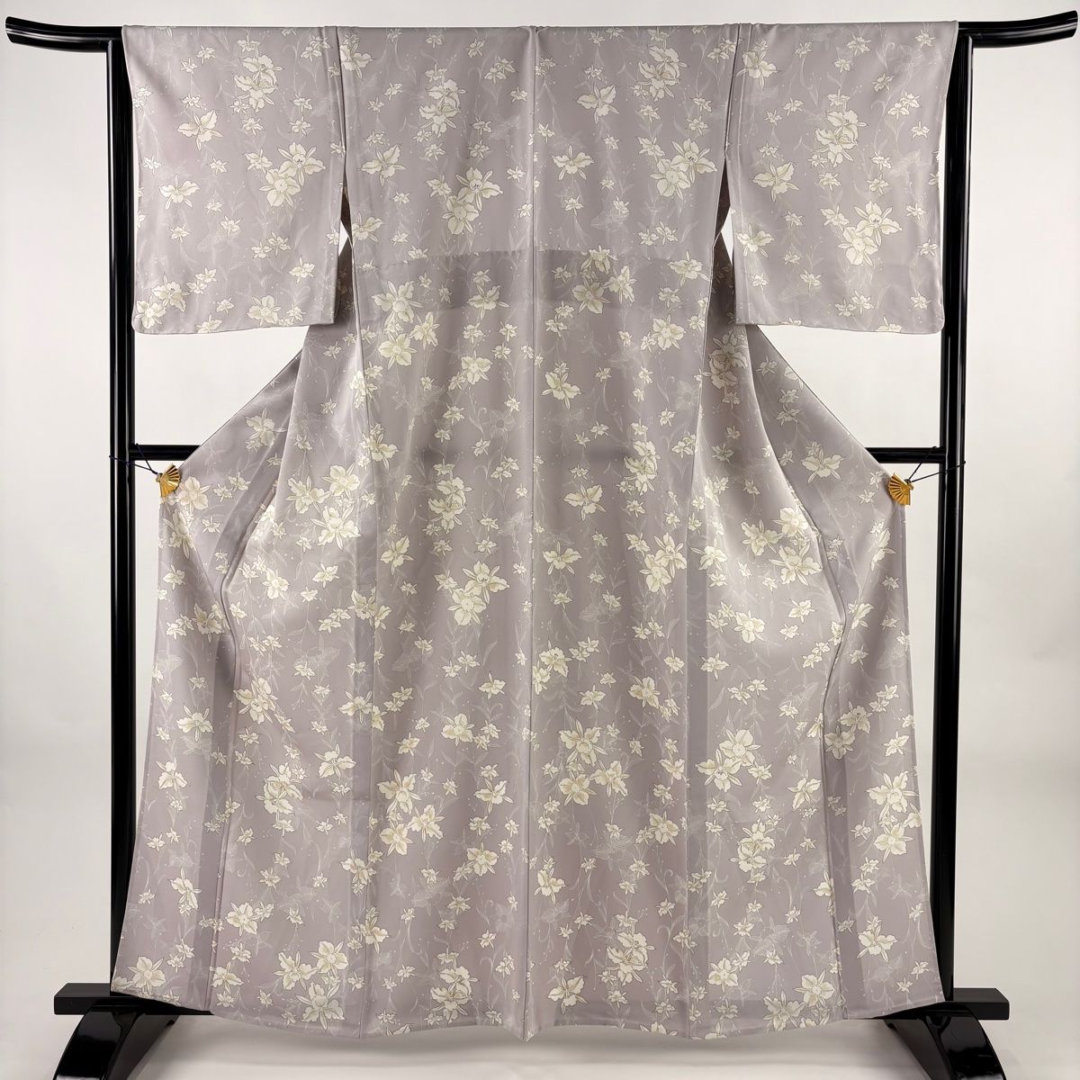 小紋 身丈162 cm 裄丈64 5 M 単衣 草花 薄紫 正絹 秀品