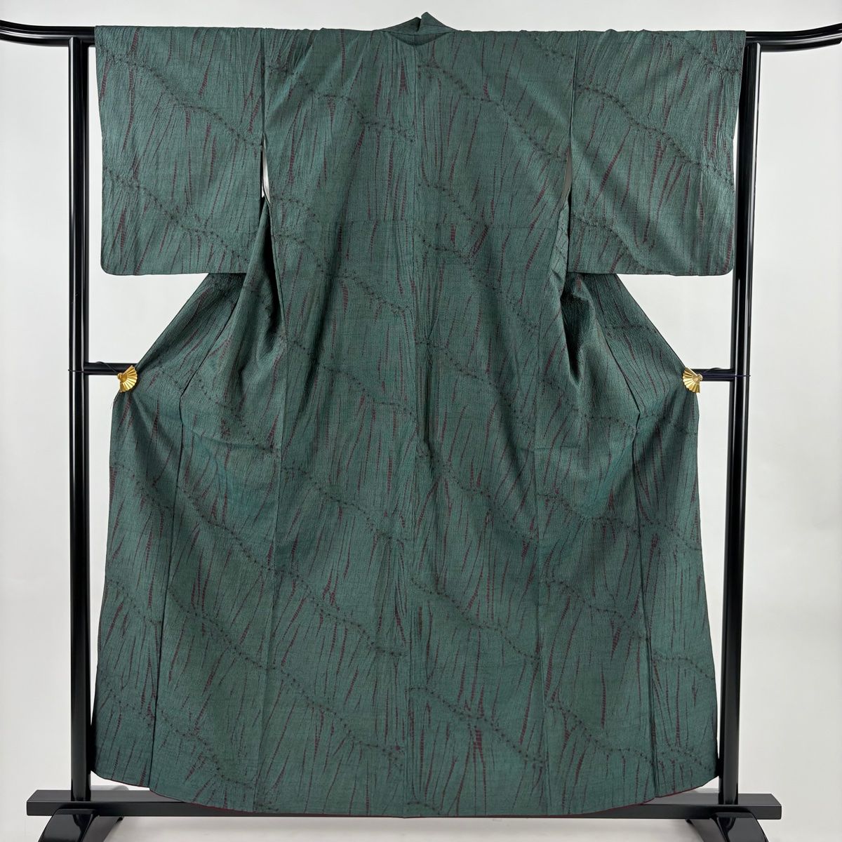 小紋 身丈159 cm 裄丈64 M 袷 紬地 幾何学模様 深緑 正絹 秀品