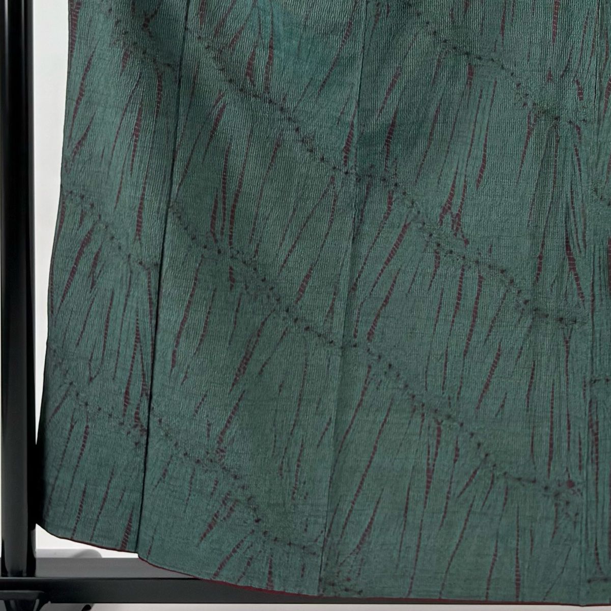 小紋 身丈159 cm 裄丈64 M 袷 紬地 幾何学模様 深緑 正絹 秀品