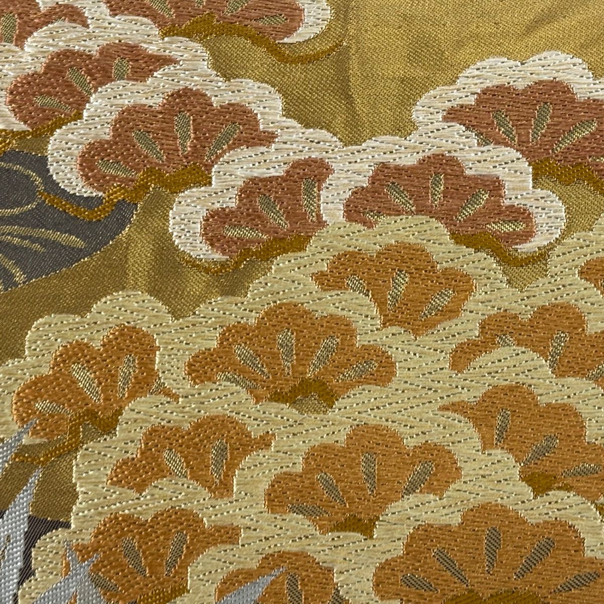 袋帯 名品 川島織物 落款 松竹 流水 唐織 金糸 金茶 六通 正絹 【中古