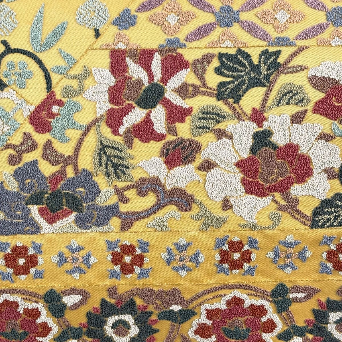 袋帯 名品 草花 蜀江文 相良刺繍 金糸 ベージュ お太鼓柄 正絹 【中古