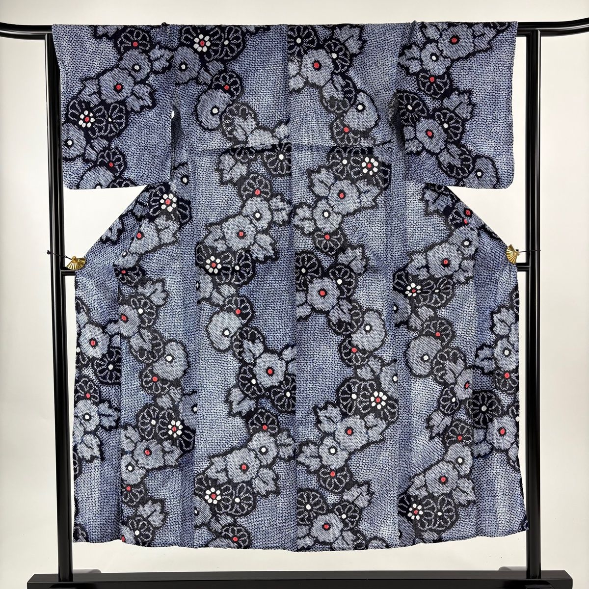 浴衣 身丈150.5 cm 裄丈63 S 絞り浴衣 菊 藍色 綿 名品
