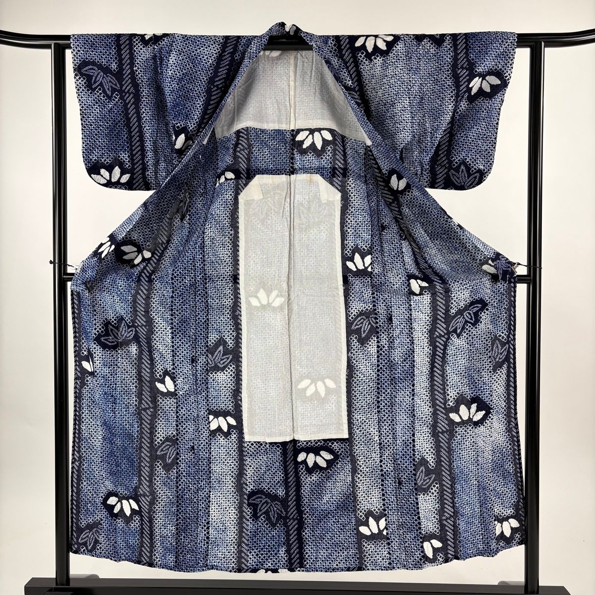  浴衣 身丈154 5 cm 裄丈61 S 絞り浴衣 笹 紺色 綿 浴衣単品 浴衣