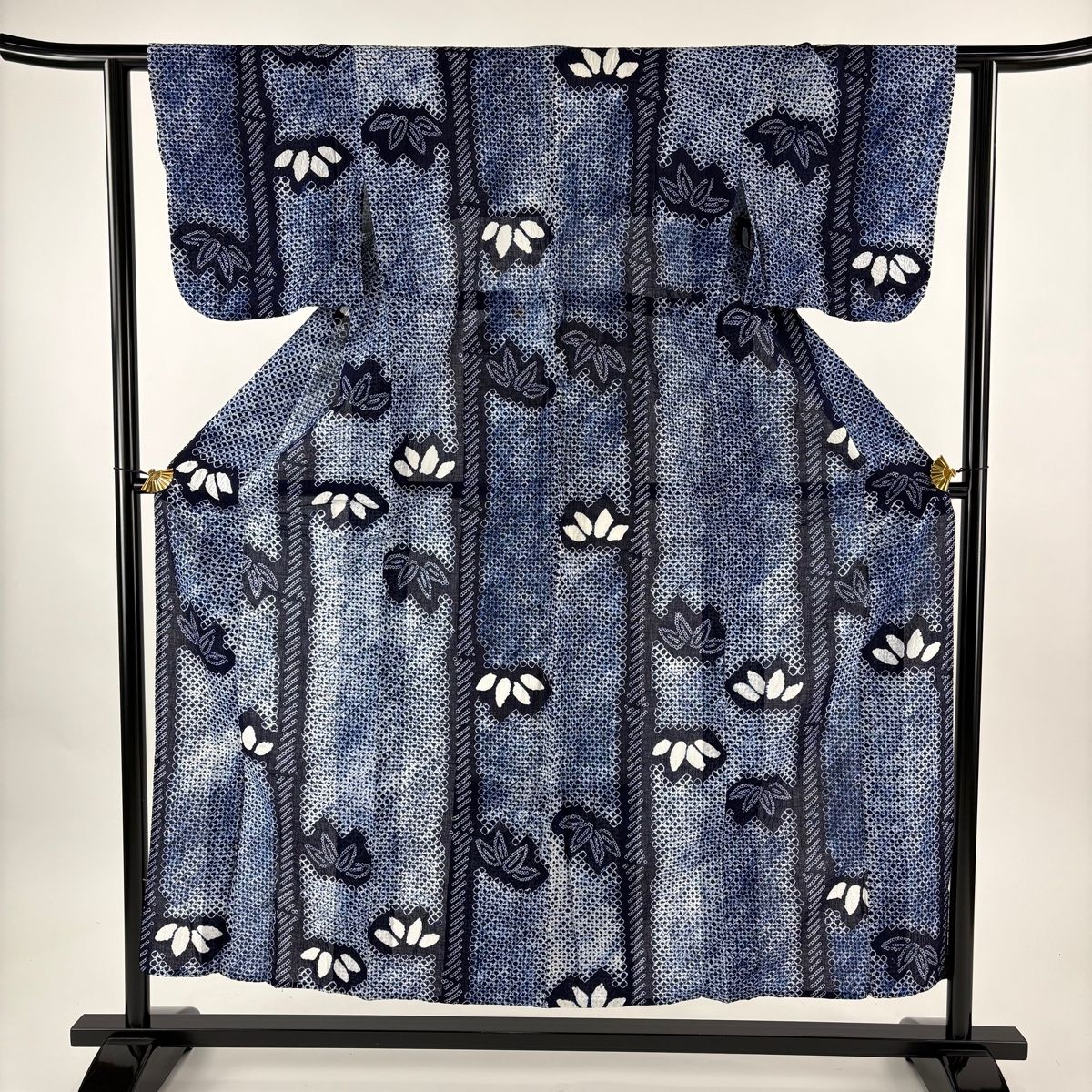 浴衣 身丈154.5 cm 裄丈61.5 S 絞り浴衣 笹 紺色 綿 名品