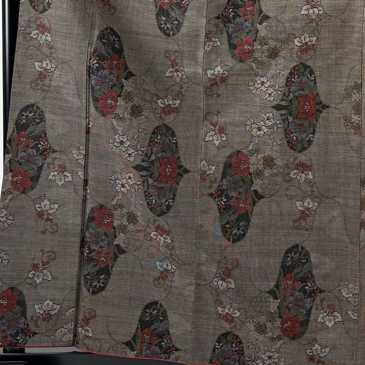 大島紬 身丈163 cm 裄丈65.5 M 袷 純泥染 証紙 草花 焦茶色 正絹