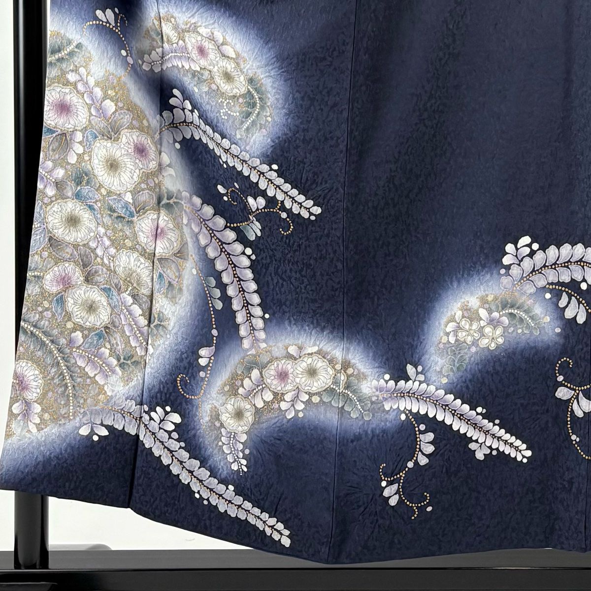 訪問着 身丈155.5cm 裄丈63.5cm S 袷 辻が花柄 金彩 ぼかし 紺色 正絹