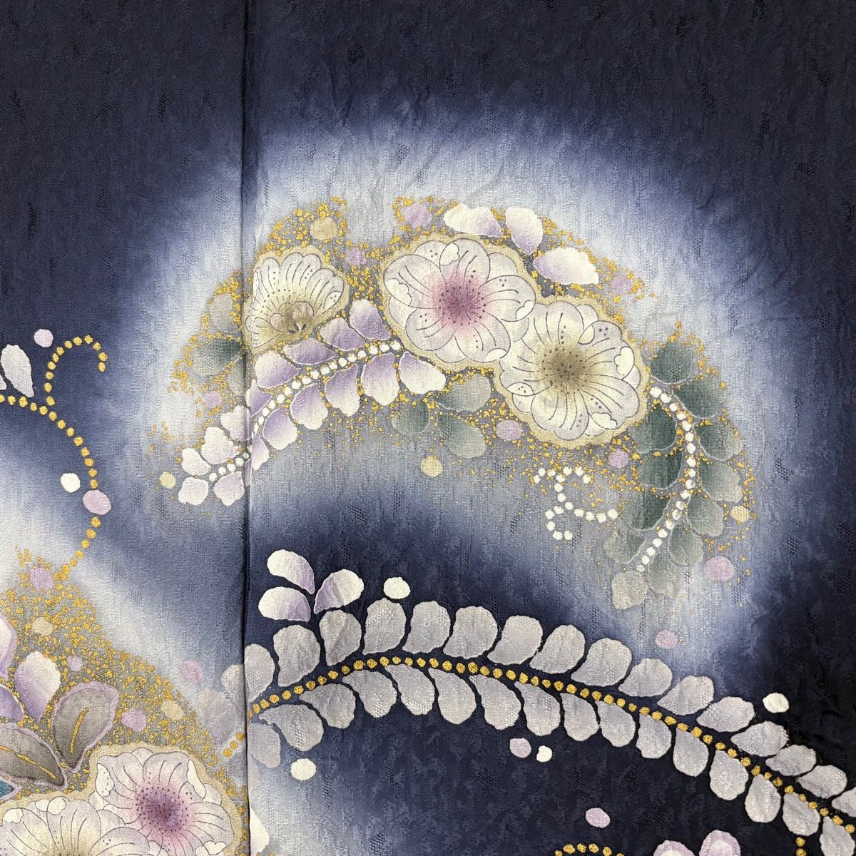 訪問着 身丈155.5cm 裄丈63.5cm S 袷 辻が花柄 金彩 ぼかし 紺色 正絹
