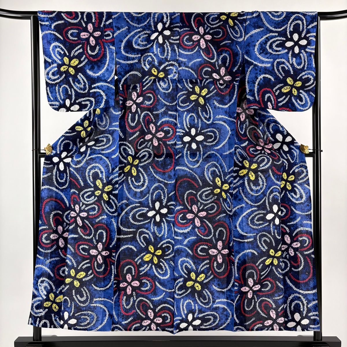 浴衣 身丈155 cm 裄丈64.5 M 絞り浴衣 花 青 綿